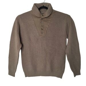 National Geographic Sweater Men L Brown 100% Wool Shawl Button Elbow Patch Money